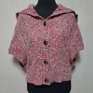 American Eagle Womens Sweater Sz XS S Red Tan Cotton Blend Cap Sleeve